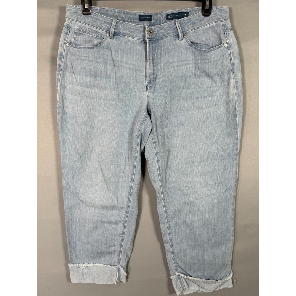 J. Jill Denim Jeans Women 12P Blue Authentic Fit Slim Crop Petite Raw‎ Hem Cuff